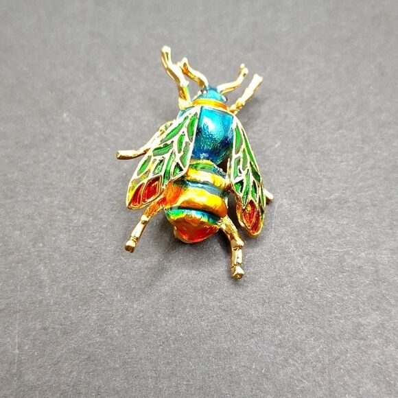 gold and blue insect Bee brooch accessory lapel accessory - Picture 1 of 2